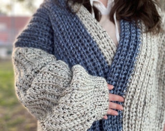 Modello cardigan all'uncinetto grosso: modello all'uncinetto in finta maglia, cardigan facile e comprensivo di taglie, unisex, cardigan invernale, uncinetto moderno