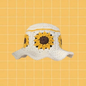 Crochet Sunflower Bucket Hat - Cute Crochet Hat, Summery Vintage Hat, Floral Knit Hat, Cottagecore Hat