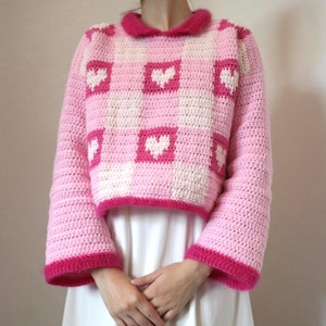 Schema per maglione all'uncinetto in PDF: maglione a cuore, uncinetto Cottagecore, schema per maglione da donna immagine 1