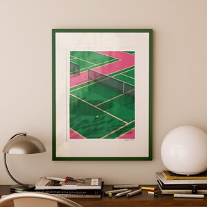 Tennis Retro Poster, Risograph-Inspired Tennis Print, Sports Poster Gift, Colorful Illustration Wall Print, UNFRAMED | Tennis Court No.2