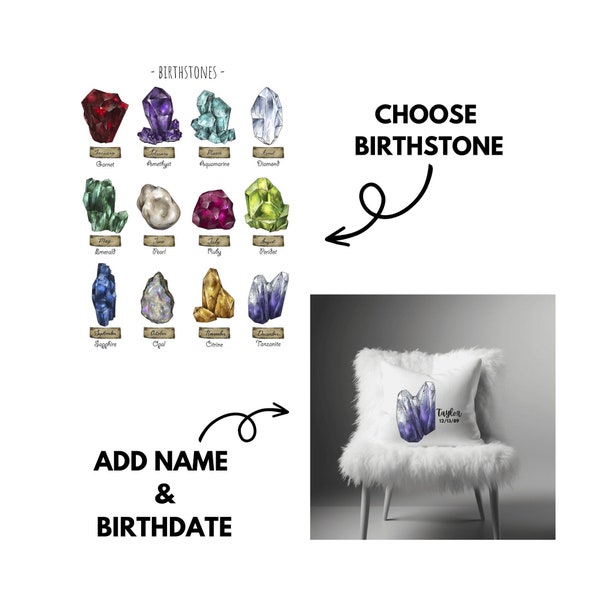 21st Birthday Gift Birthstone Pillow Faux Suede Square Pillow Birthstone Gifts Birthstone Gift 80th Gift 60th Gift 70th Gift 90th Birthday