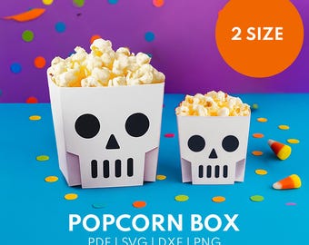 Schädel Popcorn Box Vorlage - Halloween druckbare Geschenkbox, Gruselige Partydekoration, digitaler Download DIY Leckerli Box