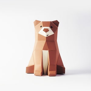 Urso de papel Papercraft lowpoly DIY modelo para impressão PDF decoração para casa decoração de quarto de criança bichinho de pelúcia origami estátua de papel brinquedo