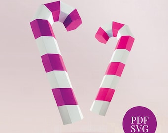 DIY Papercraft Zuckerstange Vorlage: Low Poly Weihnachtsdeko (PDF, SVG)