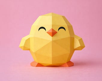 Plantilla de papel para manualidades de pollito: PDF de decoración 3D de baja poli para hacer tú mismo