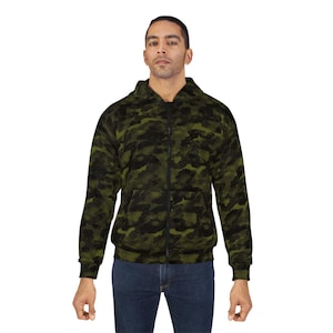 Unisex Camo Zip Hoodie, Casual Streetwear, Gift for Nature Lovers, Outdoor Adventure, Layering Essential