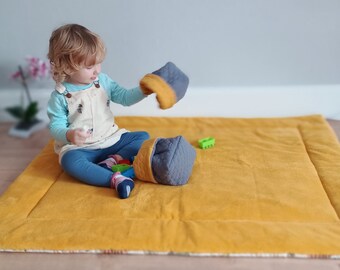 Crawling and functional cotton blanket/ 2 cm volume fleece/ Soft bamboo and woven fabric