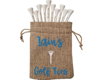 Personalised golf tees, personalised golf gifts, golf tee bag, golf gift men, golf gift women, 70mm golf tees