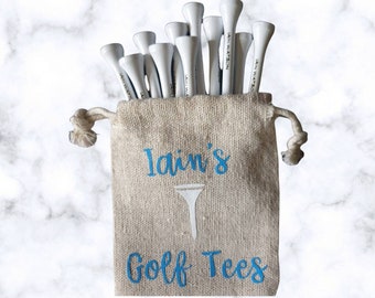 Personalised golf tees, personalised golf gifts, golf tee bag, golf gift men, golf gift women, 70mm golf tees