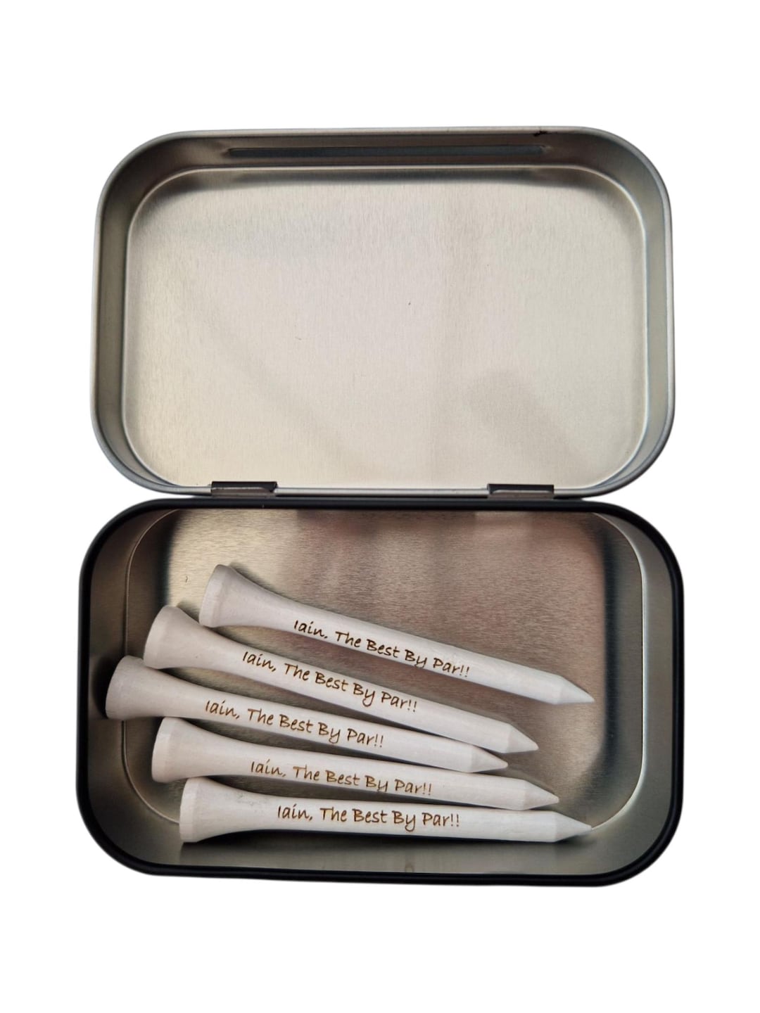 Personalised 70mm White Golf Tees In A Personalised Tin Personalised personalised-70mm-white-golf-tees-in-a-personalised-tin-personalised