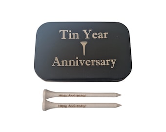 10th Wedding Anniversary Golf Gift, Tin Anniversary Gift, Tin Year Anniversary, Personalised Golf Tees