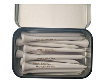 Personalised Golf Gift For 60th Birthday, Personalised Golf Tees In A Tin, 60th Birthday Golf Gift, Birthday Gift For 60 Year Old