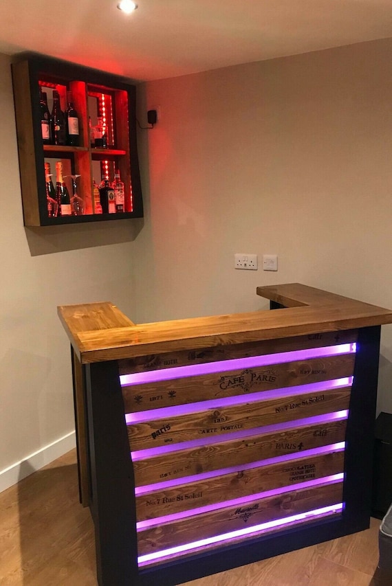 Etsy Rustic Bars Rustic L Shaped Wood Mancave/patio Bar Corrugated