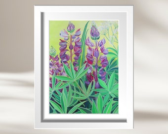 Lupins Painting | Batik Original Painting | Framed Art Print | Contemporary Vibrant Artist | Original Painting