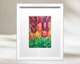 Tumultuous tulips | Batik Original Painting | Framed Art Print | Contemporary Vibrant Artist | Original Painting