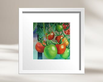 Tomatoes | Batik Original Oil Painting | Framed Art Print | Contemporary Vibrant Artist | Original Painting