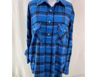 Windbreaker Vintage Plaid Flannel Long Sleeve Button Down Shirt, Size Large