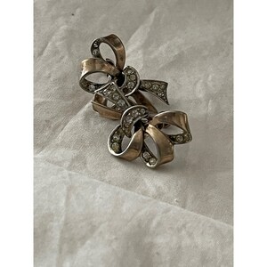 Antique / Vintage Silver Tone Rhinestone Bow Clip-On Earrings
