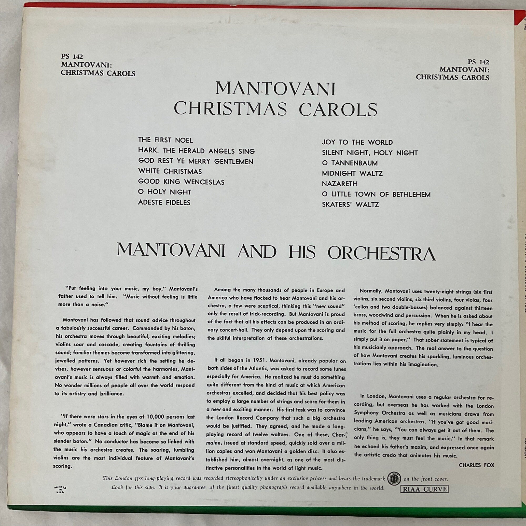 Mantovani Christmas Carols 