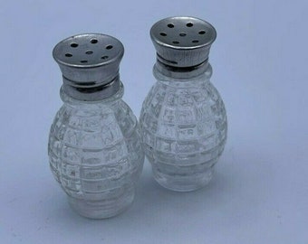 Vintage Mini, Art Deco Style Glass Grenade Barrel Salt Pepper Shaker