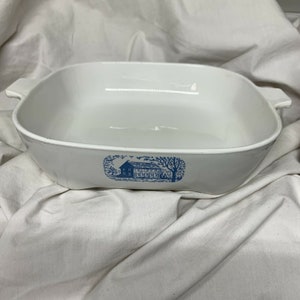 Vintage Amana Von Corning Blue Kolonialhaus Browning Casserole Back-/Servierschale