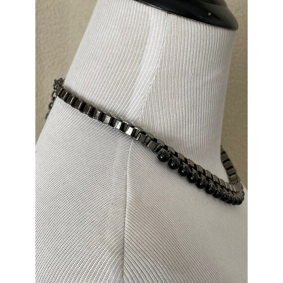 Vintage "T" Marked Link & Faux Black Pearl Necklace Gem