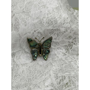 Antique Mexico 800 Silver Abalone Inlay Sterling Silver Butterfly Brooch