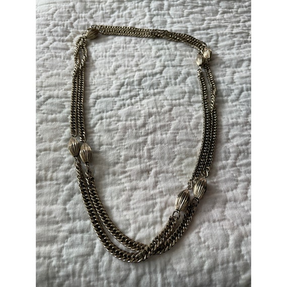 Vintage Extra Long Silver Tone Bead Chain Link Ne… - image 10