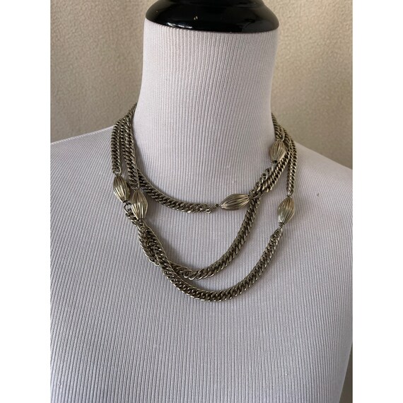 Vintage Extra Long Silver Tone Bead Chain Link Ne… - image 6
