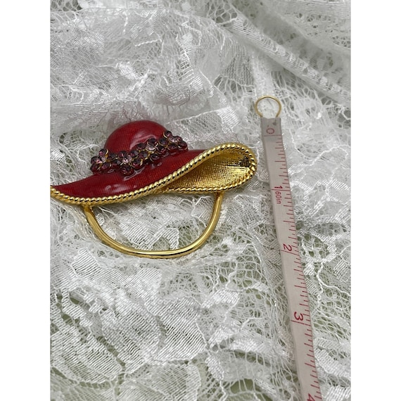 Vintage Gold Tone Red Floral Rhinestone Sun Hat B… - image 1