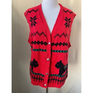 Alfred Dunner Vintage Scottie Dog Sweater Vest Cardigan, Size Large