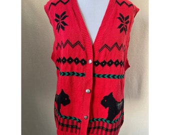 Alfred Dunner Vintage Scottie Dog Suéter Chaleco Cardigan, Tamaño Grande