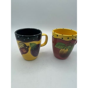 Laurie Gates Handpainted Coffee/Tea Mugs, Set of Two, Vibrant Colors Vegetables