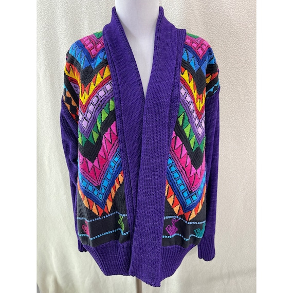 Cardigan Vintage Italien Homme Années 90 – Noir Multicolore, Taille M 44 – Très Bon état