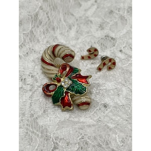 Vintage Candy Cane Brooch & Earring Set
