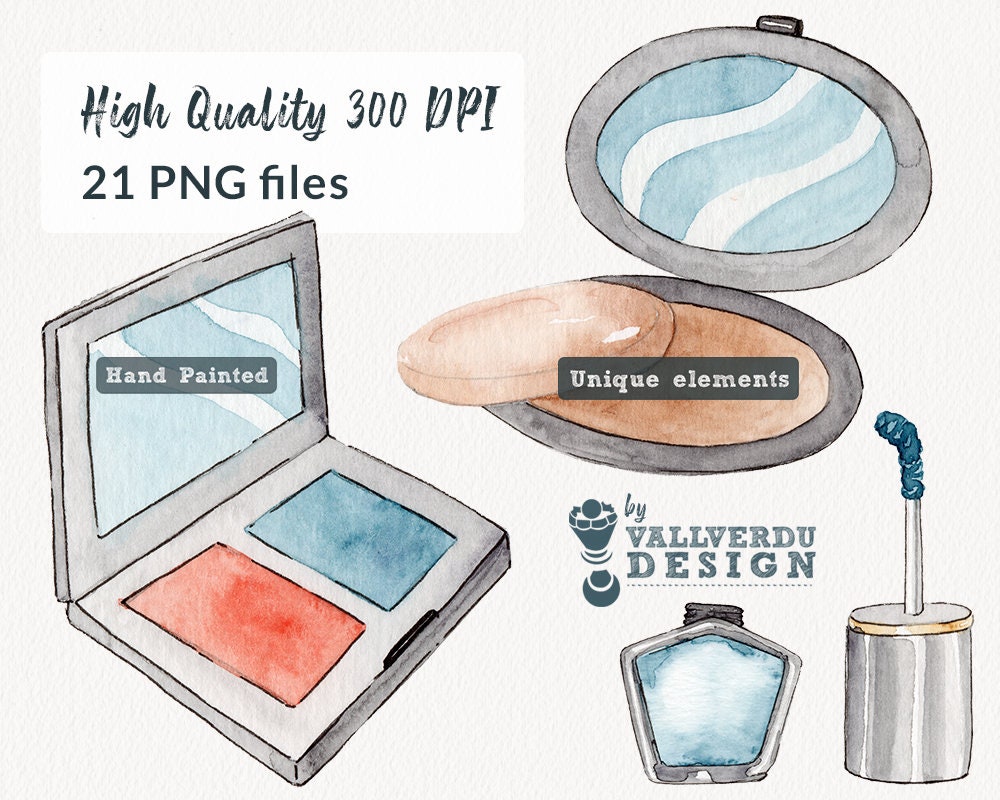 Make Up WATERCOLOR CLIPARTS Set PNG Illustrations Hand painted 
