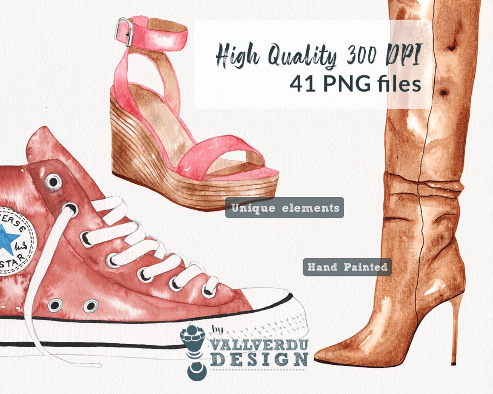 WATERCOLOR SHOES clipart PNG fashion illustrations. Instant Etsy