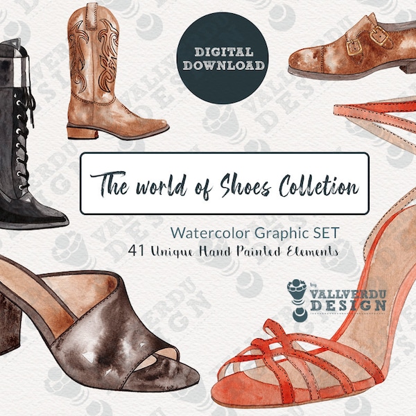 WATERCOLOR SHOES clipart PNG bundle. Hand pained shoes clipart for sublimation, stickers, scrapbooks, fashion logo, or graphic design