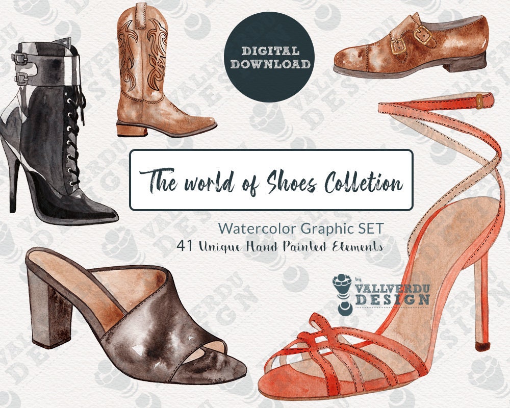 WATERCOLOR SHOES Clipart PNG Fashion Illustrations. Instant Etsy
