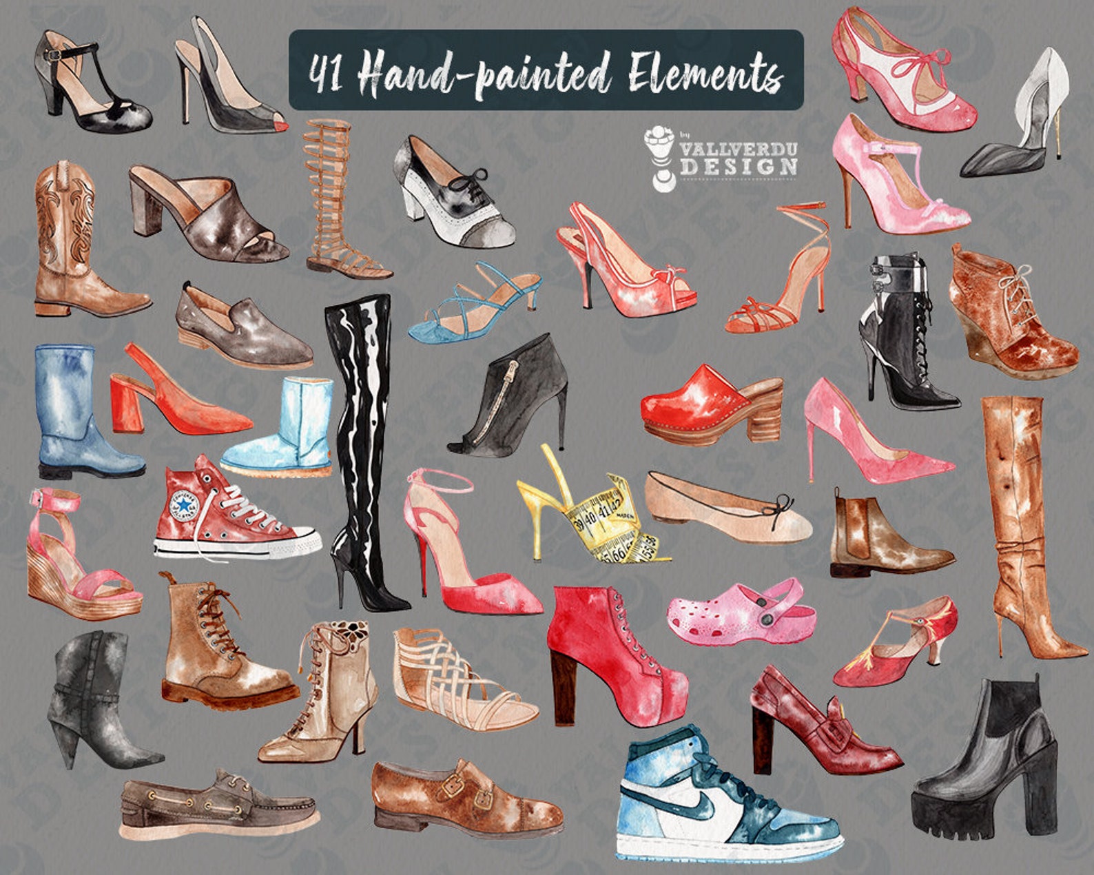WATERCOLOR SHOES Clipart PNG Fashion Illustrations. Instant Etsy