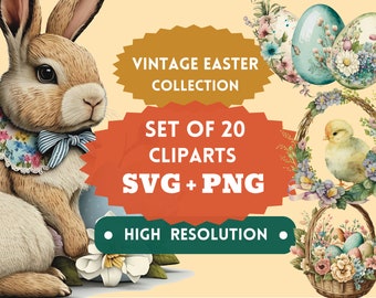 20 Easter SVG bundle. Easter PNG clipart set. Digital download for sublimation, stickers, Cards, Scrapbook, Junk Journal, Paper Crafts