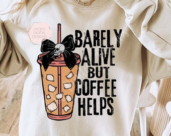 Kaum Alive Aber Kaffee hilft Png, Snarky Png, sarkastischem Png, Schädel Png, Schachbrett Png, Eiskaffee Design, Sublimations Png für Hemden