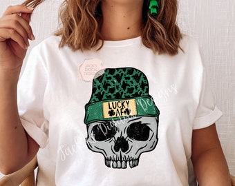 Lucky AF Cow Print Png, St. Patrick’s Day Png, Cow Print Clover Png, Freezing To Death Png, Skeleton Design, Dead Inside Png