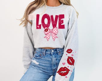 Love Png, Checkered Bow Png, Valentines Day Design, Sleeve Design, Heart Png, Png For Shirts, Design For Sublimation