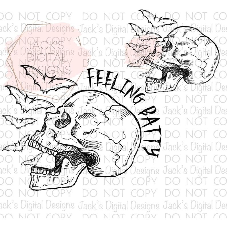 Feeling Batty Png, Spooky Skull Png, Spooky Season Png, Skeleton Design ...