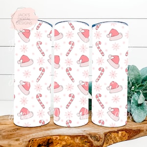 Pink Christmas Tumbler Wrap, Candy Cane Tumbler Wrap, 20 oz Skinny Tumbler Png, Christmas Png