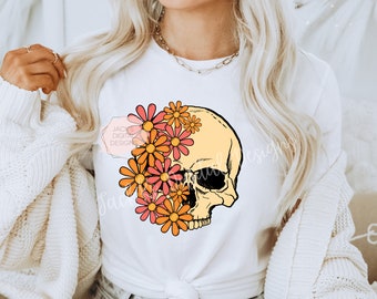 Retro Skull Png, Flower Skull Png, Vintage Skull Png, Skeleton Design, Png For Shirts