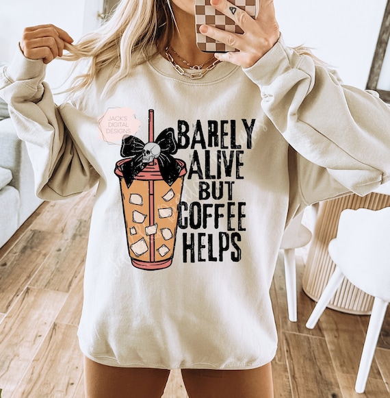 Barely Alive But Coffee Helps Png, Snarky Png, Sarcastic Png, Skull Png, Checkerboard Png, Iced Coffee Design, Sublimation Png for Shirts