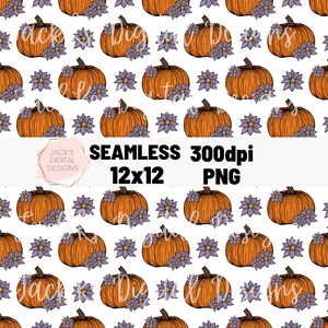 Pumpkin Seamless Pattern, Pumpkin Repeating Pattern, Fall Digital Paper, Commercial Use, Fall Pattern, Flower Pumpkin Png