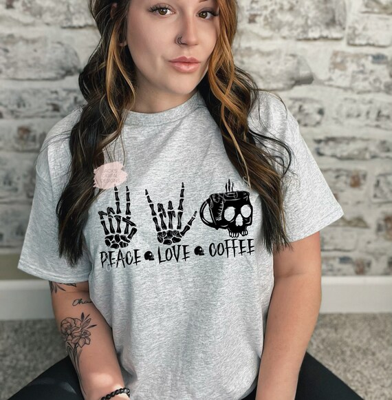 Peace Love Coffee Png, Coffee Png, Skull Png, Coffee Lover Png, Skeleton Design, Commercial Use